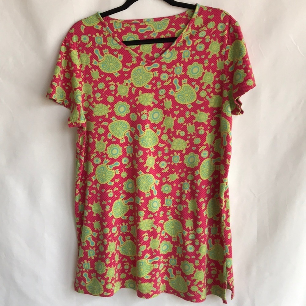 Sea turtle print pink, green, blue dress or top, L